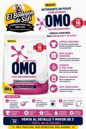 Omo Detergente en Polvo con Bicarbonato 800 Gramos