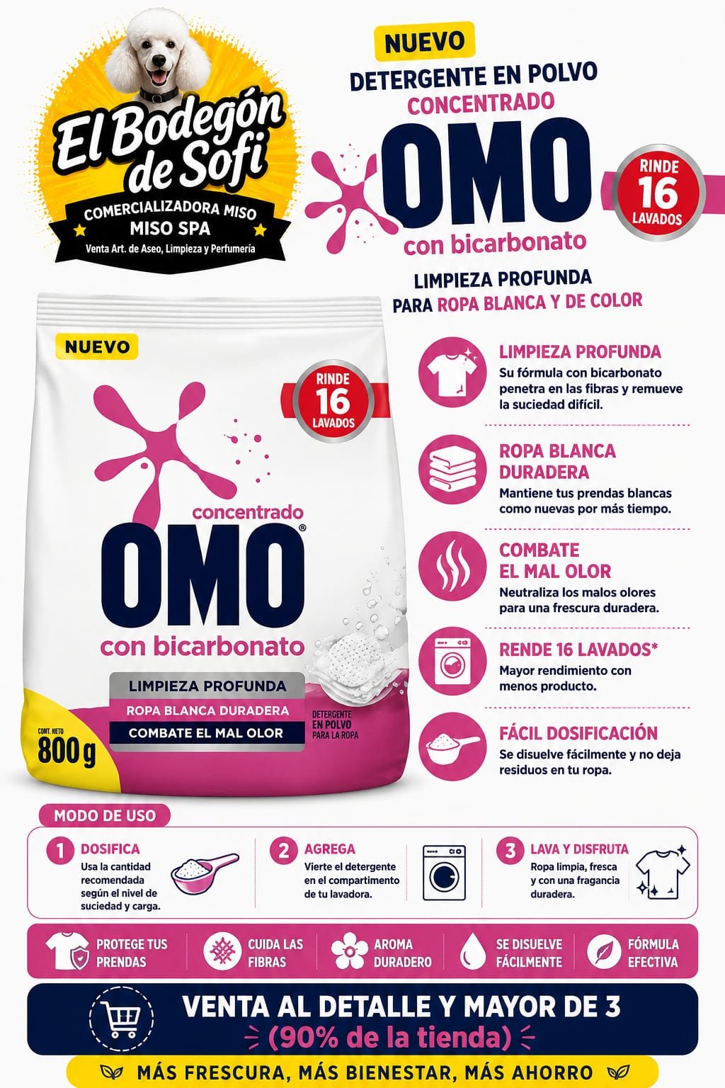 Omo Detergente en Polvo con Bicarbonato 800 Gramos